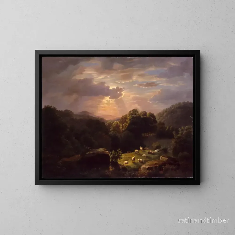 Reproduktion av målningen Landskapsmålning med får - Robert S. Duncanson