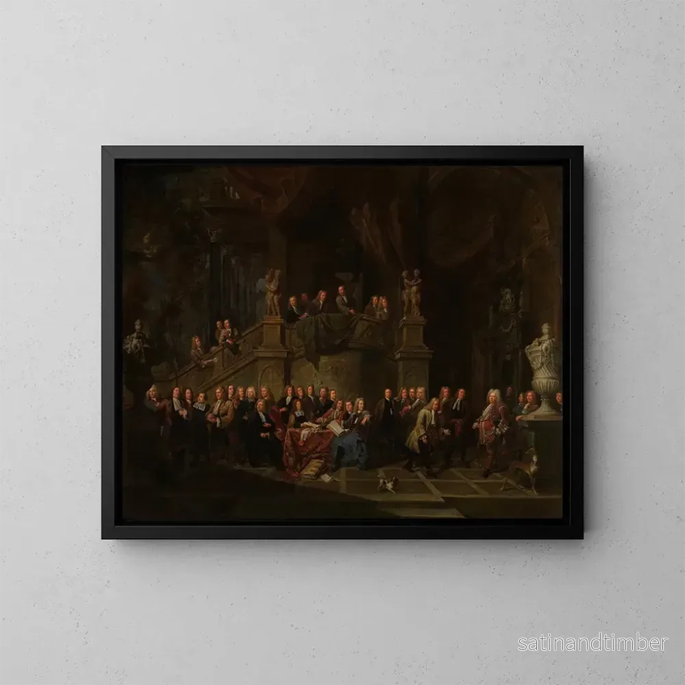 Reproduktion av målningen La réception de Jan Karel de Cordes dans la salle de la guilde - Balthasar van den Bossche