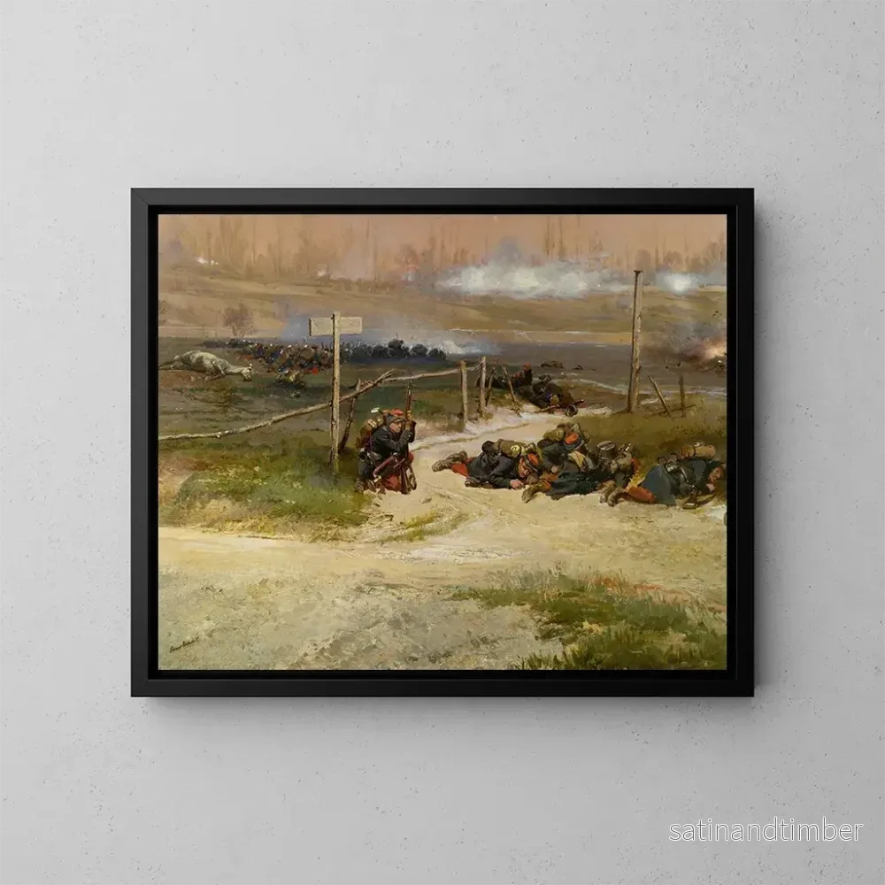Reproduktion av målningen Vid foten av stolpen, fragment av panoramat av slaget vid Champigny - Jean-Baptiste Édouard Detaille