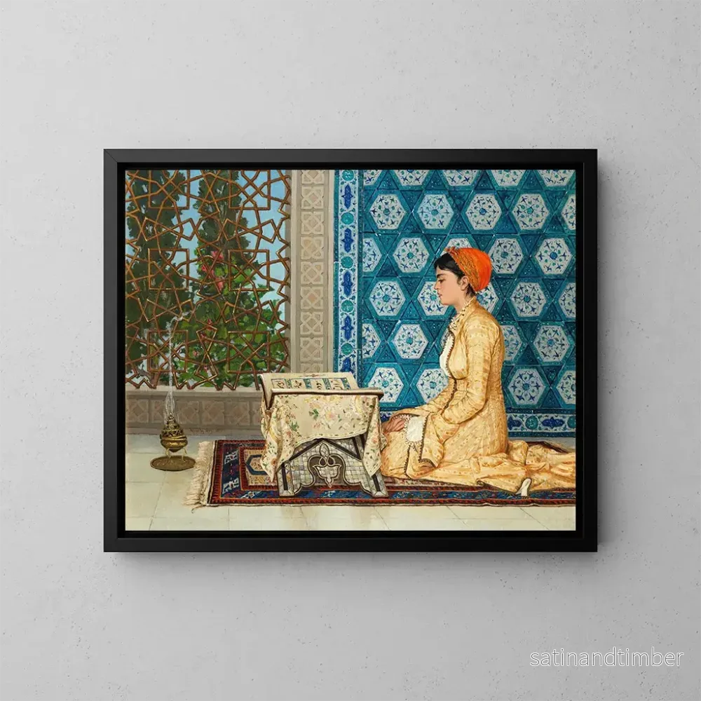Reproduktion av målningen av en ung kvinna som läser - Osman Hamdi Bey