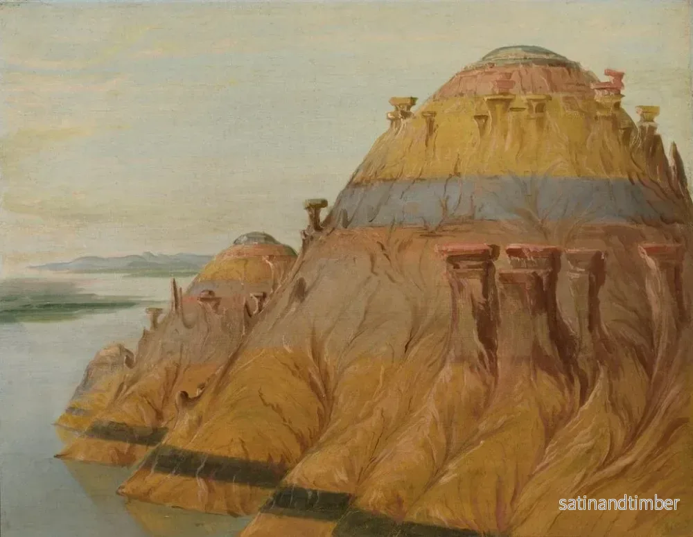 Reproduktion av målningen av pittoreska lerkustlinjer 1700 miles ovanför Saint-Louis - George Catlin - Bild 2