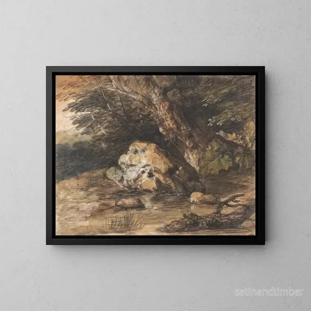 Reproduktion av målningen En skogssjö med stenar och växter - Thomas Gainsborough