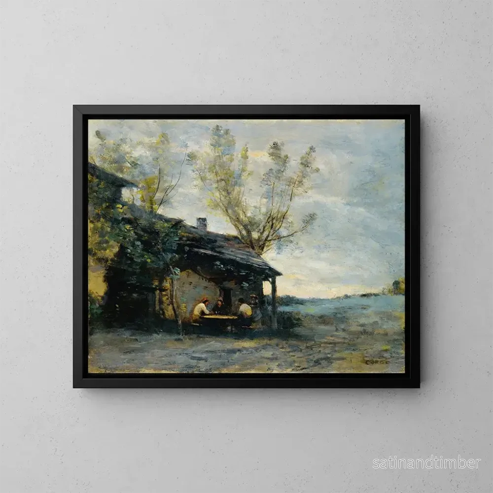 Reproduktion av målningen En café vid Vaugirard - Jean-Baptiste-Camille Corot