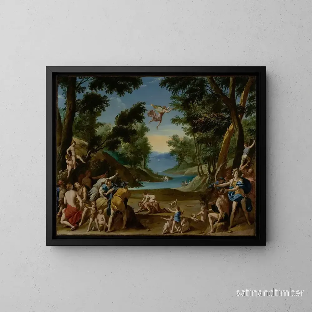 Reproduktion av målningen Cupidon och Pan - Federico Zuccaro