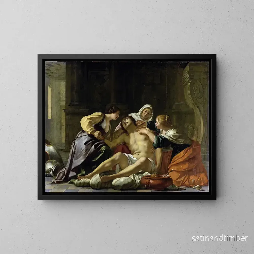 Reproduktion av målningen av Saint Sébastien som vårdas av Irène och hennes assistenter - Jacques Blanchard