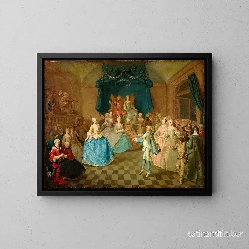 Reproduktion av målningen Danse de cour - Ecole de Gravelot