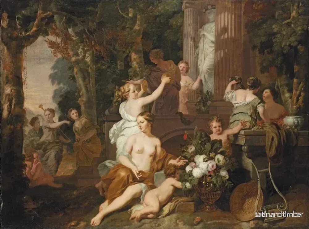 Reproduktion av målningen Nymf och bacchantar hyllar Flors tempel - Gerard de Lairesse - Bild 2