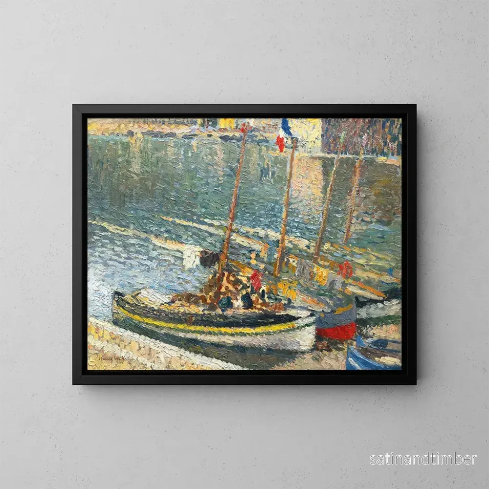 Reproduktion av målningen av båtar i Collioure - Henri Martin