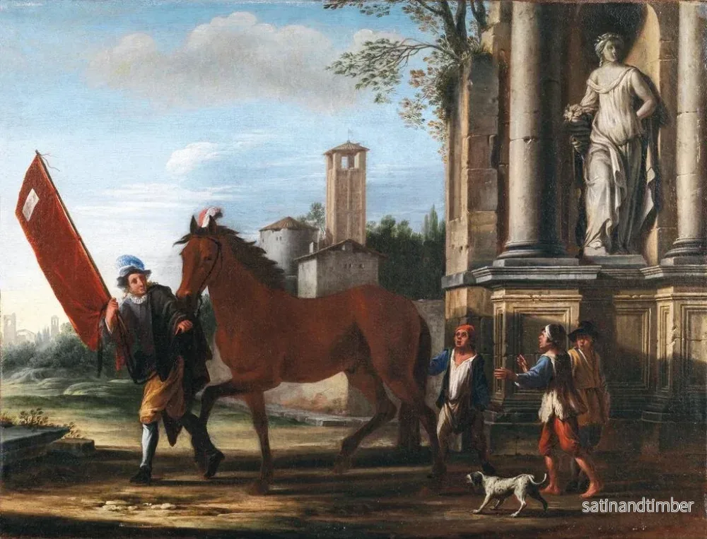 Reproduktion av målningen Förberedelse för den berberiska hästkapplöpningen i Rom - Giovanni Reder - Bild 2