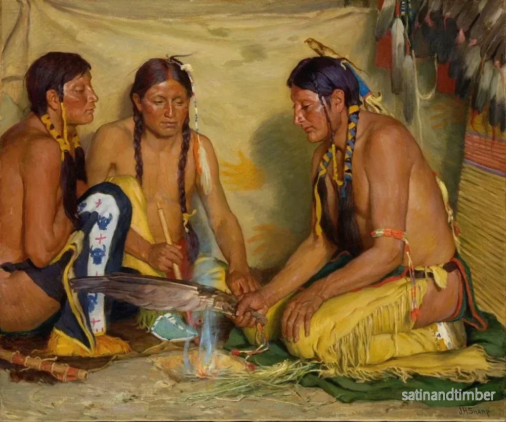 Reproduktion av målningen av tillverkning av örtbaserad medicin, Blackfoot-ceremoni - Joseph Henry Sharp - Bild 2