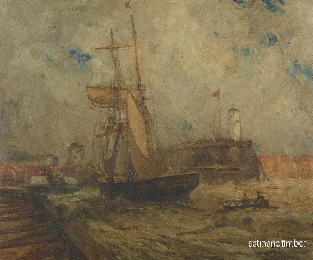 Reproduktion av målningen Brigantin som går in i hamnen i Littlehampton - Nelson Dawson - Bild 2