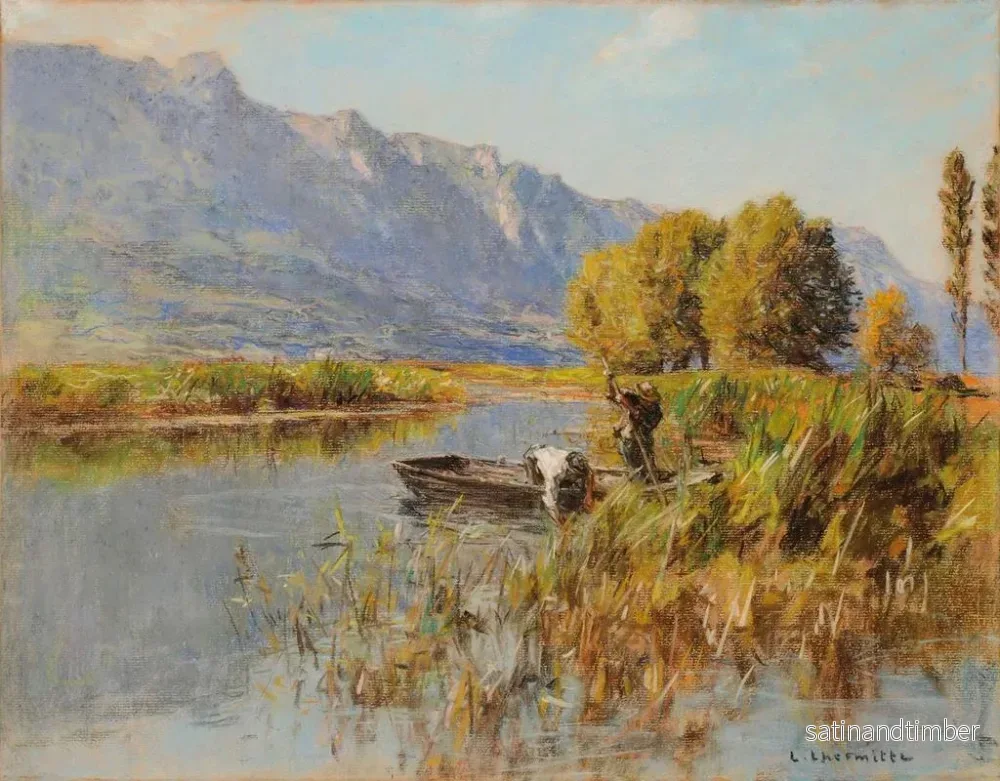 Reproduktion av målningen La Dent du Chat vid Bourgetsjön - Léon Augustin Lhermitte - Bild 2