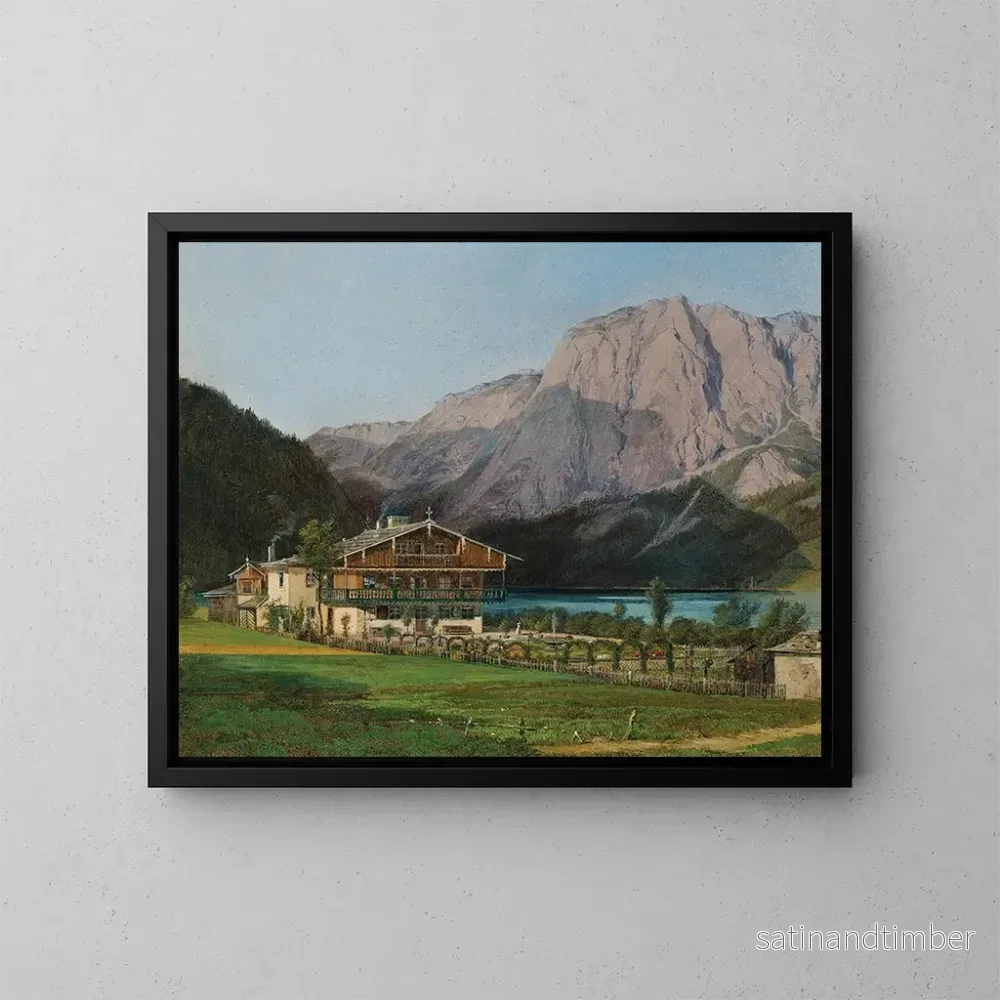 Reproduktion av målningen Villa Zedlitz vid Altaussee-sjön med utsikt över Trisselwand - Karl Reinhold