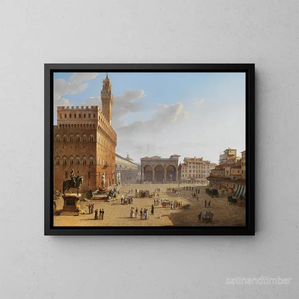 Reproduktion av målningen Place de la Signoria Florence - Roberto Roberti