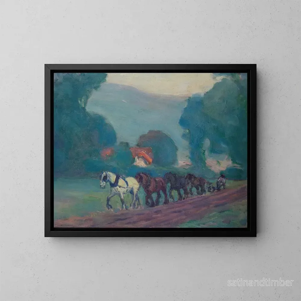 Reproduktion av målningen L'équipe des quatre chevaux - Robert Polhill Bevan