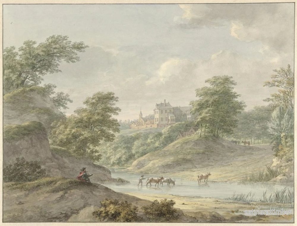 Reproduktion av målningen Landskap med tecknare sittande och slott vid vattnet - Hermanus Numan - Bild 2