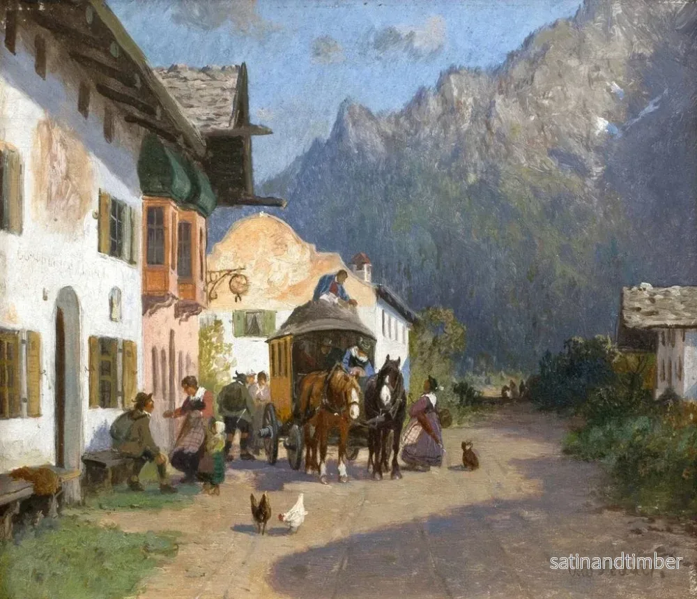 Reproduktion av målningen Rue de village à Mittenwald avec le Karwendelspitze - Otto Fedder - Bild 2