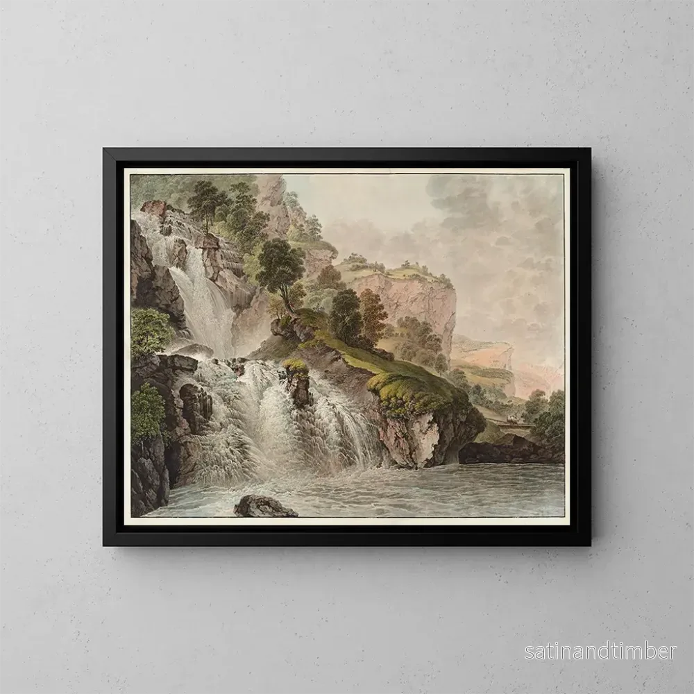 Reproduktion av målningen av Dernière cascade du Reichenbach dans la vallée d'Oberhasli - Heinrich Rieter