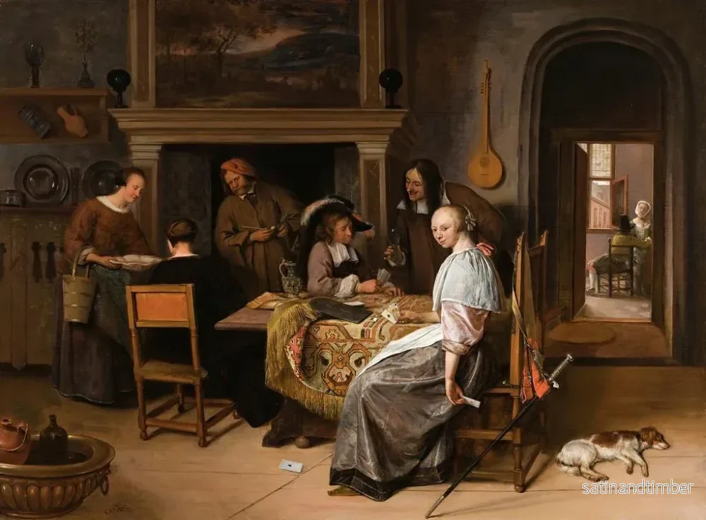 Reproduktion av målningen En elegant sällskap i ett inre med figurer som spelar kort vid ett bord - Jan Steen - Bild 2