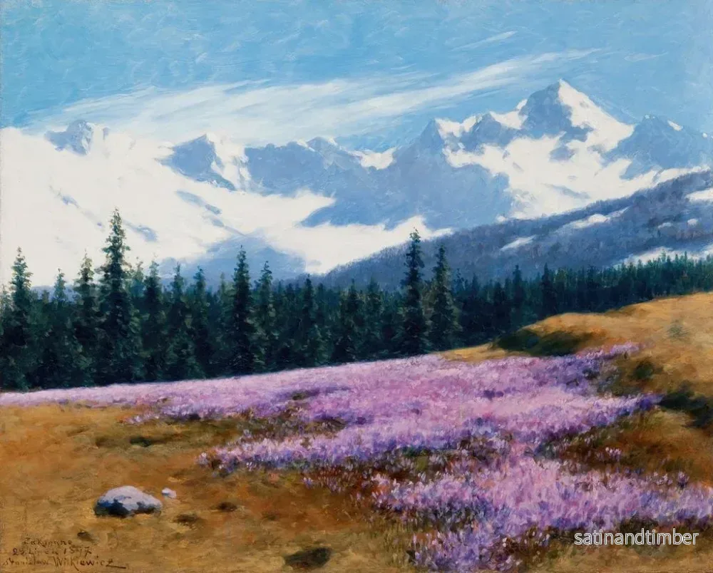 Reproduktion av målningen av krokus med snötäckta berg i bakgrunden - Stanisław Witkiewicz - Bild 2