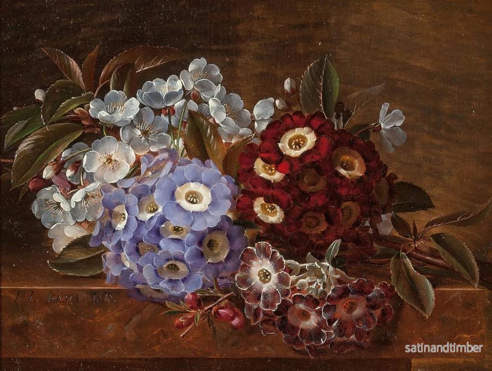 Reproduktion av målningen av stilleben med primula på en marmorbordskant - Johan Laurentz Jensen - Bild 2