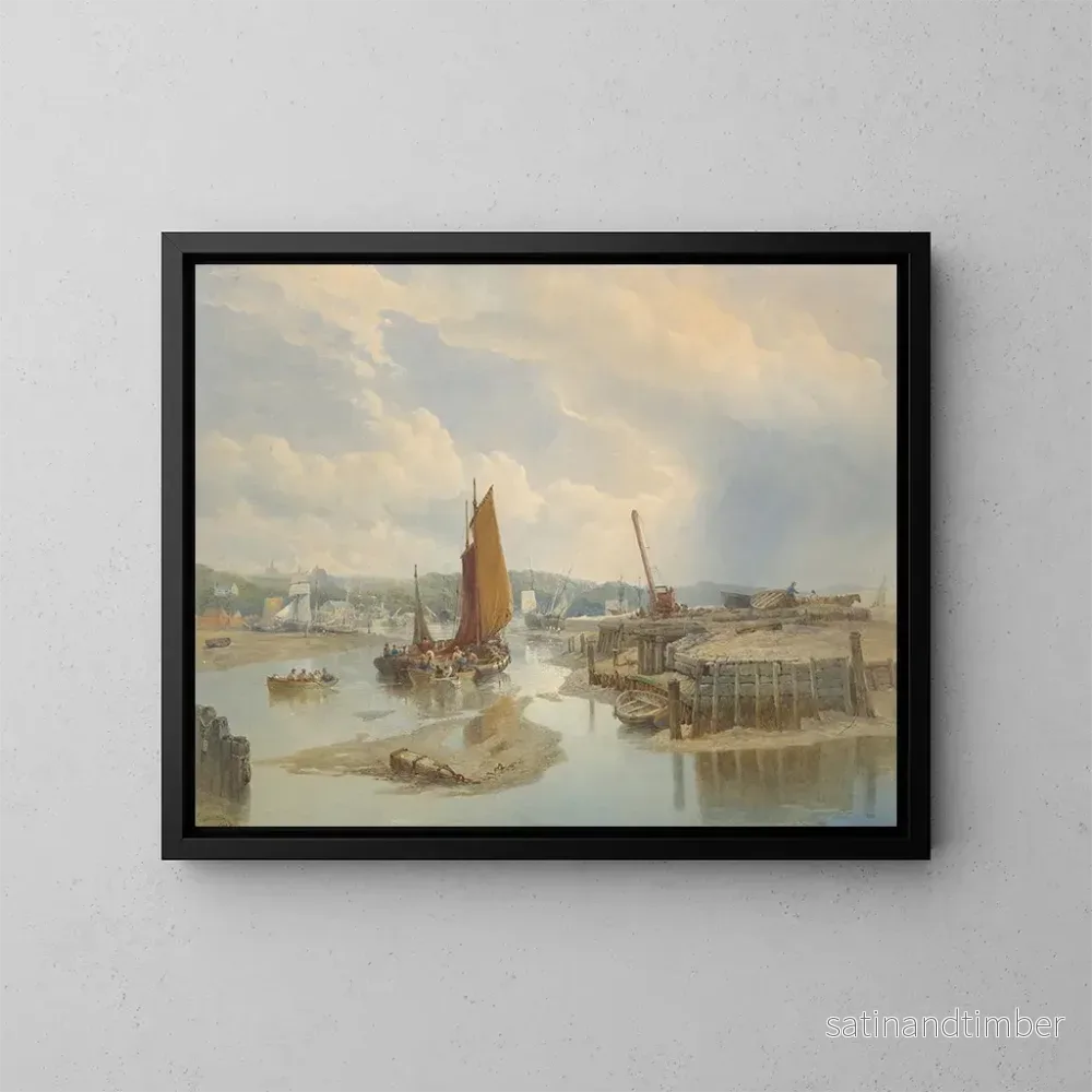 Reproduktion av målningen En stad vid en flodmynning vid ebb - Edward Duncan