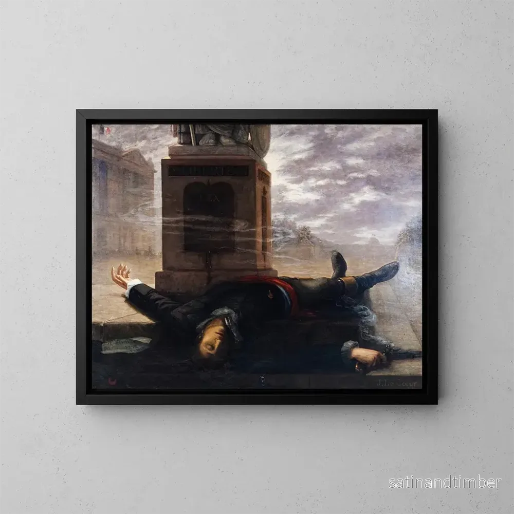 Reproduktion av målningen av La mort de Victor Bach le 18 brumaire au pied de la statue de la Liberté, place de la Concorde – J. Le Cur