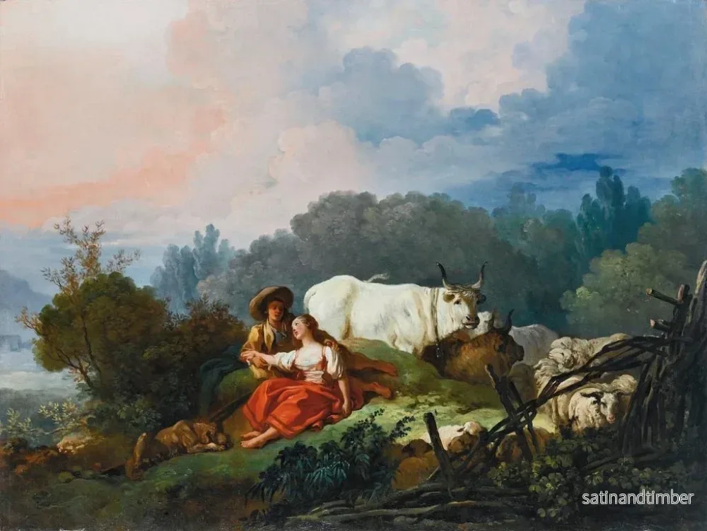 Reproduktion av målningen landskapslandskap med en herde och en herdinna vila - Jean-Honoré Fragonard - Bild 2