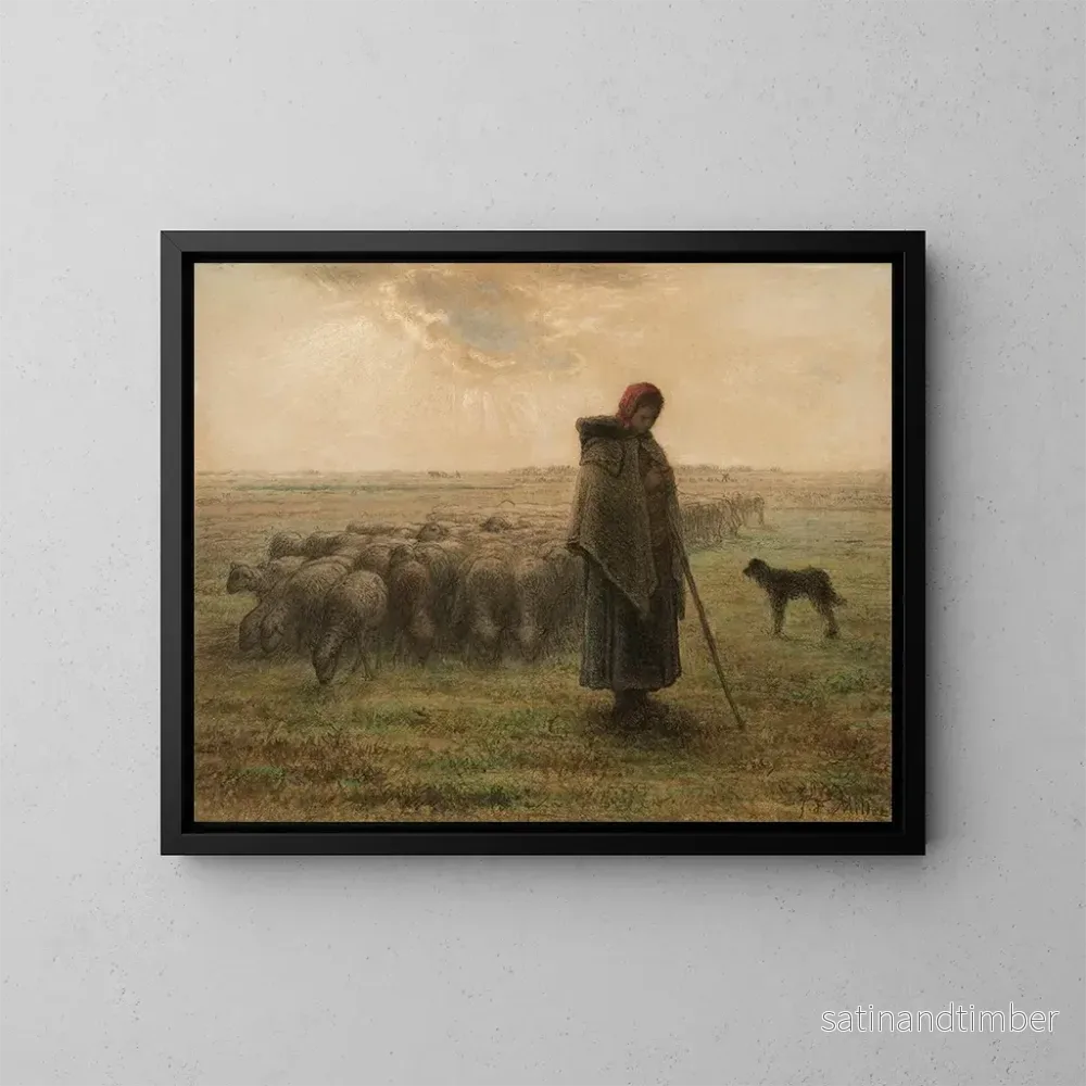Reproduktion av målningen Bergère och hennes flock – Jean-François Millet Reproduktion av målningen Bergère och hennes flock – Jean-François Millet