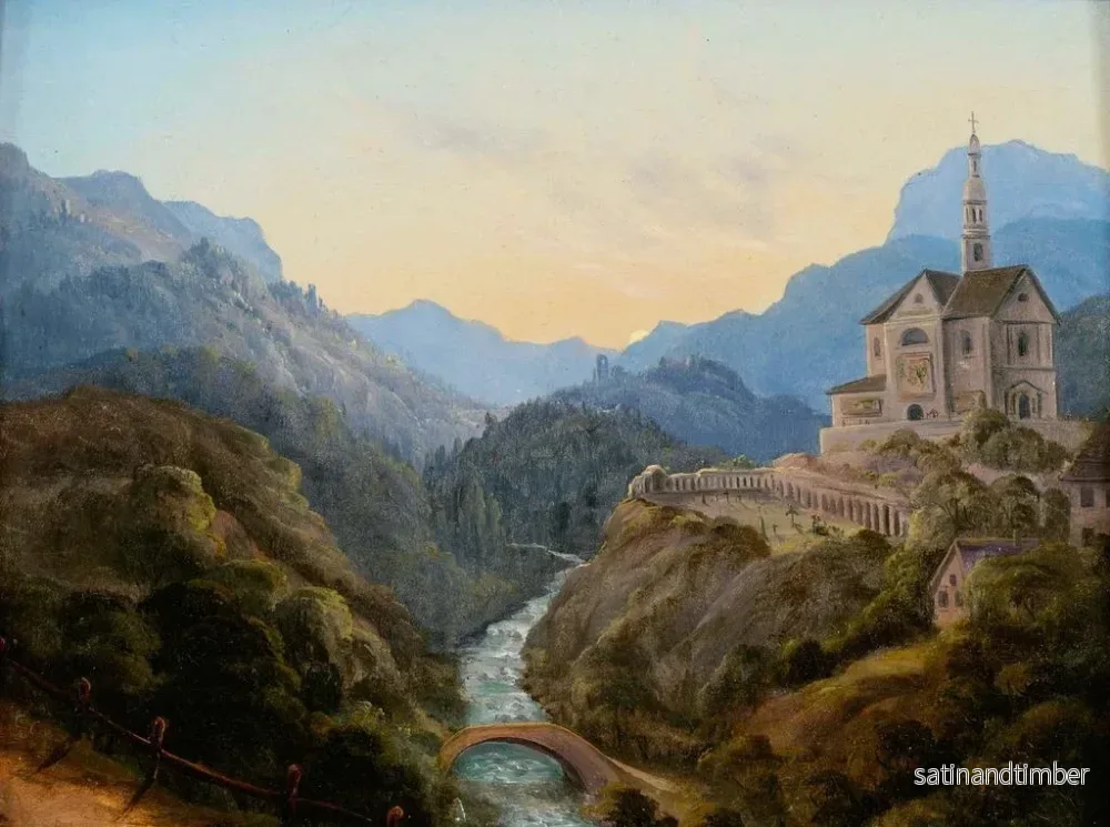Reproduktion av målningen Landskapsbild med berg, en floddal och ett kloster i kvällsljus - Carl Gustav Carus - Bild 2