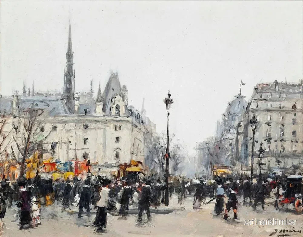Reproduktion av målningen Figurer som sysslar framför Conciergerie i Paris - Joaquín Mir - Bild 2