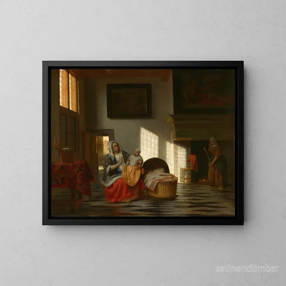 Reproduktion av målningen inomhus med mor och barn - Pieter de Hooch