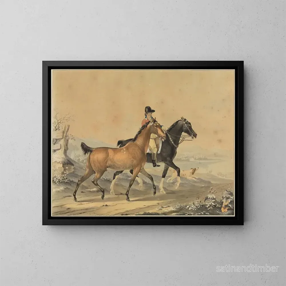 Reproduktion av målningen Cavalier med två hästar och en hund - Johann Georg Pforr