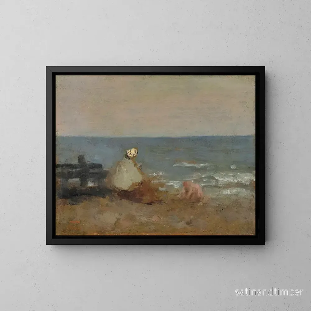 Reproduktion av målningen av kvinna och barn vid havet i Étretat - Jean-Baptiste-Camille Corot