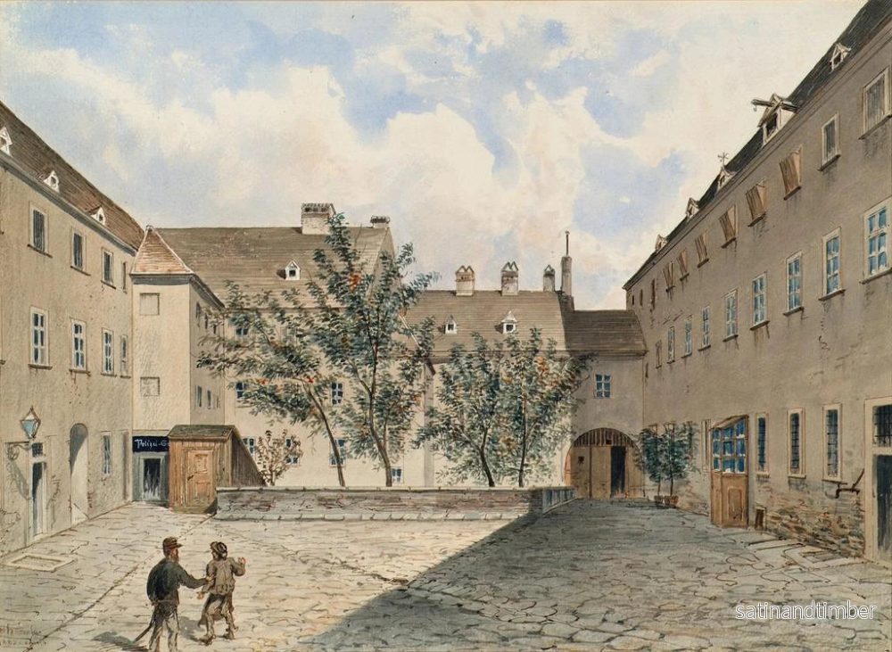 Reproduktion av målningen L äldre klostret för karmeliternunnor och den gamla polisbyggnaden vid Sterngasse i Wien - Emil Hütter - Bild 2
