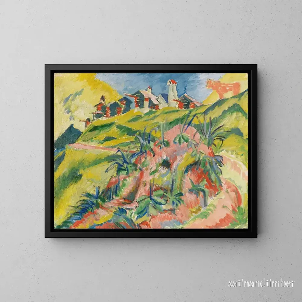 Reproduktion av målningen av by med rosa ko - Ernst Ludwig Kirchner