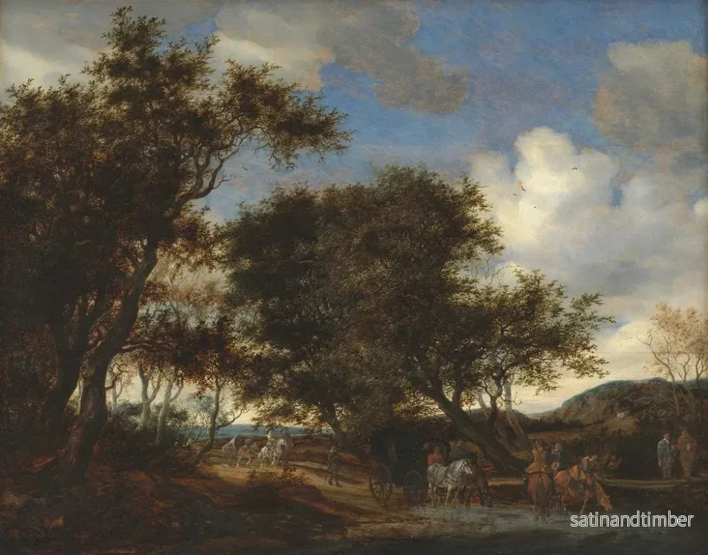 Reproduktion av målningen Landskapsmålning med resenärer som vattnar sina hästar - Jacob Salomonsz van Ruysdael - Bild 2