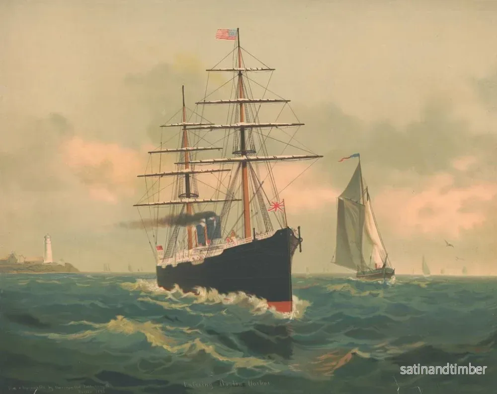 Reproduktion av målningen Entré dans le port de Boston - Schultz Co Lith - Bild 2