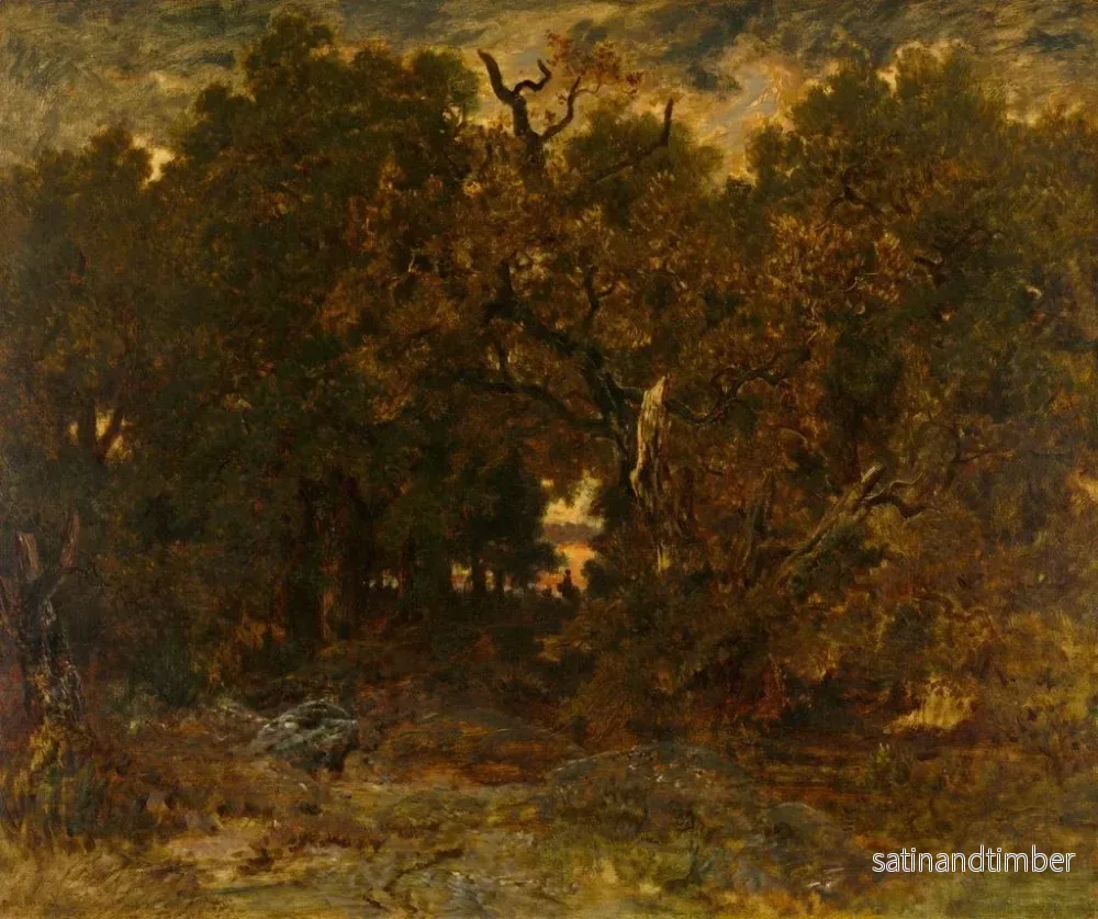 Reproduktion av målningen av utgången ur Fontainebleau-skogen vid solnedgången - Théodore Rousseau - Bild 2