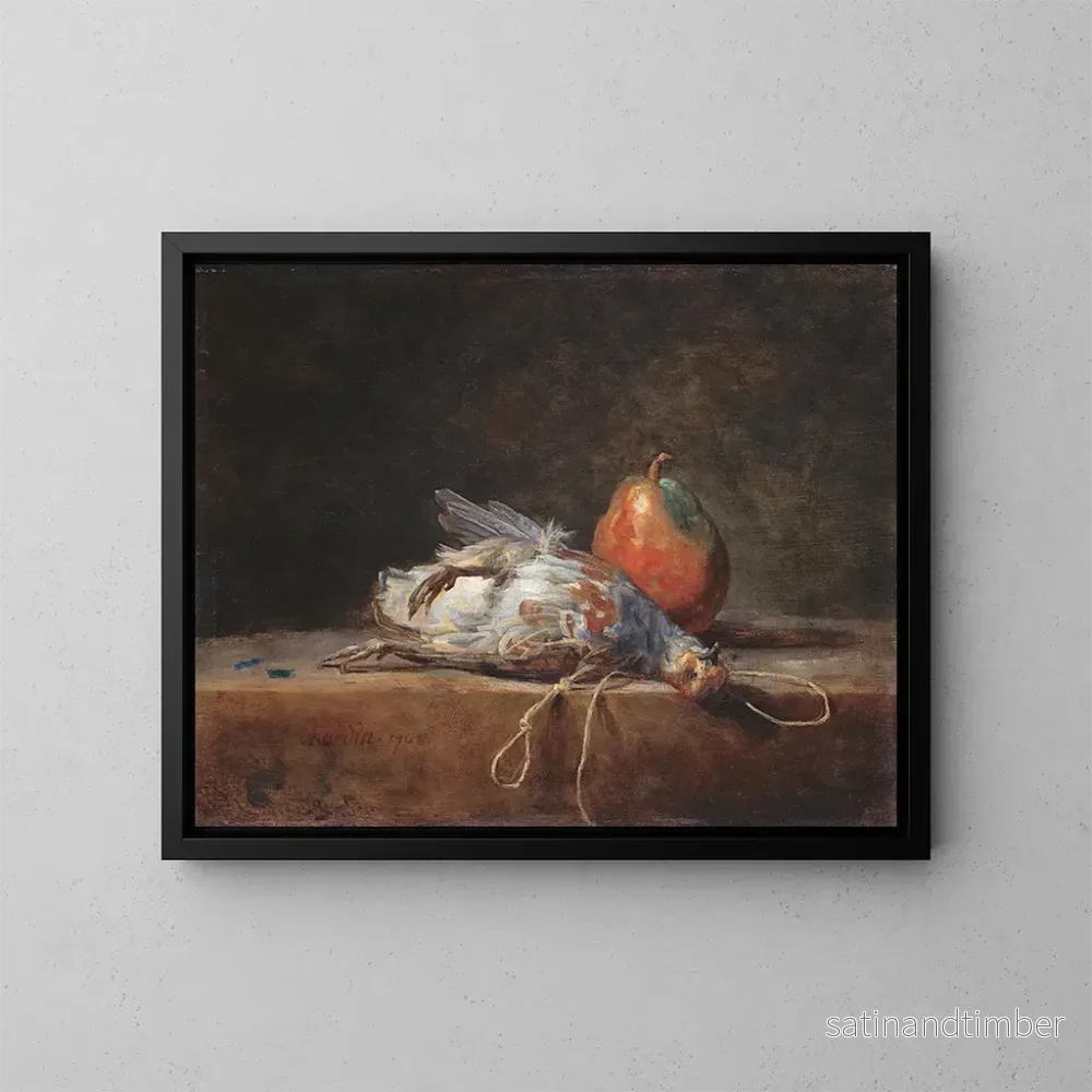 Reproduktion av målningen av naturtavla med hönsfågel och päron - Jean Siméon Chardin
