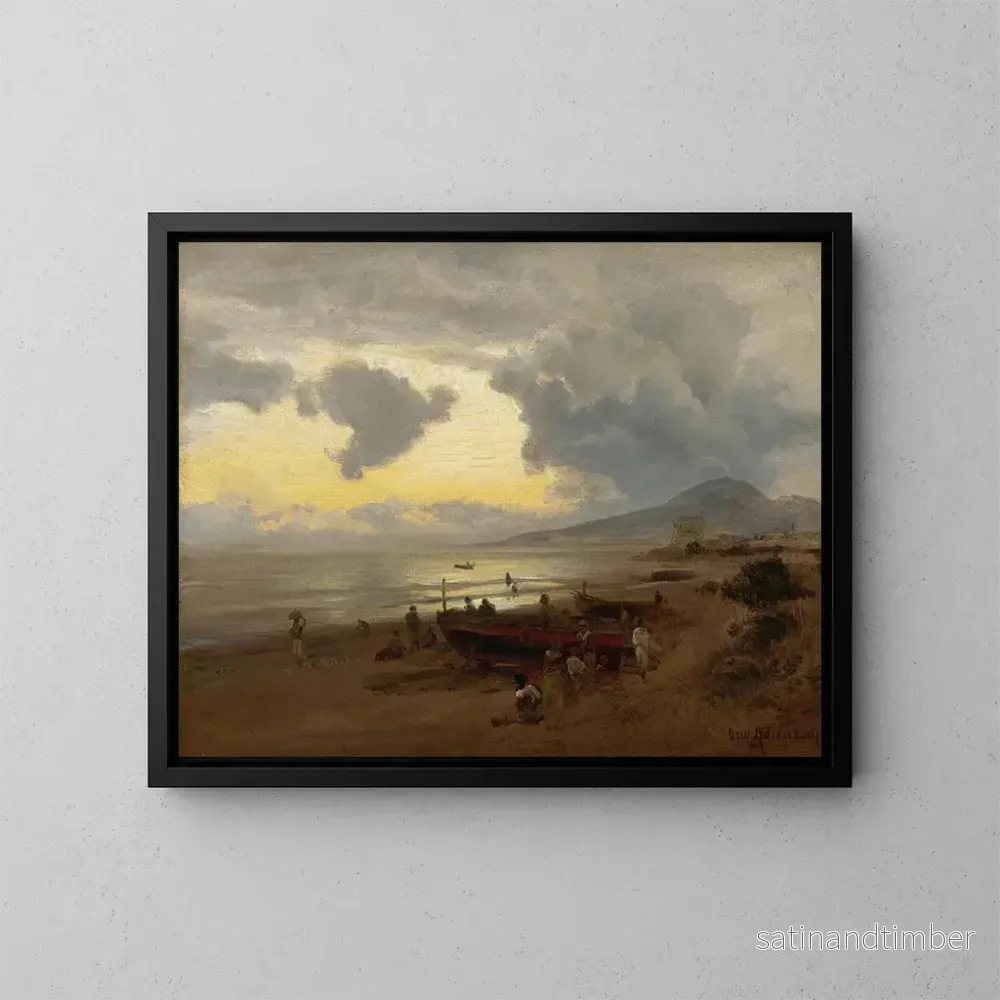 Reproduktion av målningen Solnedgång vid stranden - Oswald Achenbach