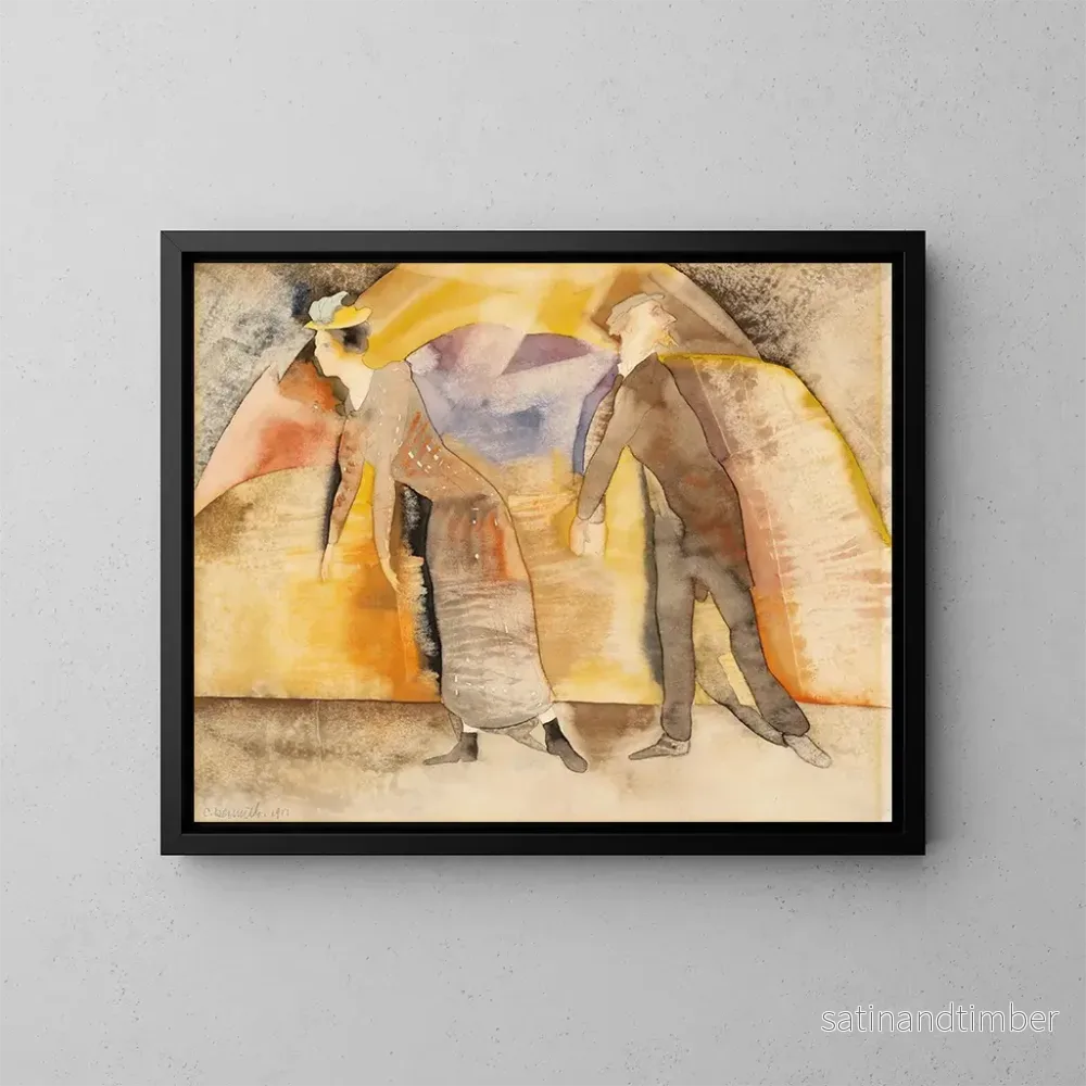 Reproduktion av målningen I vaudevillen, kvinna och man på scenen - Charles Demuth