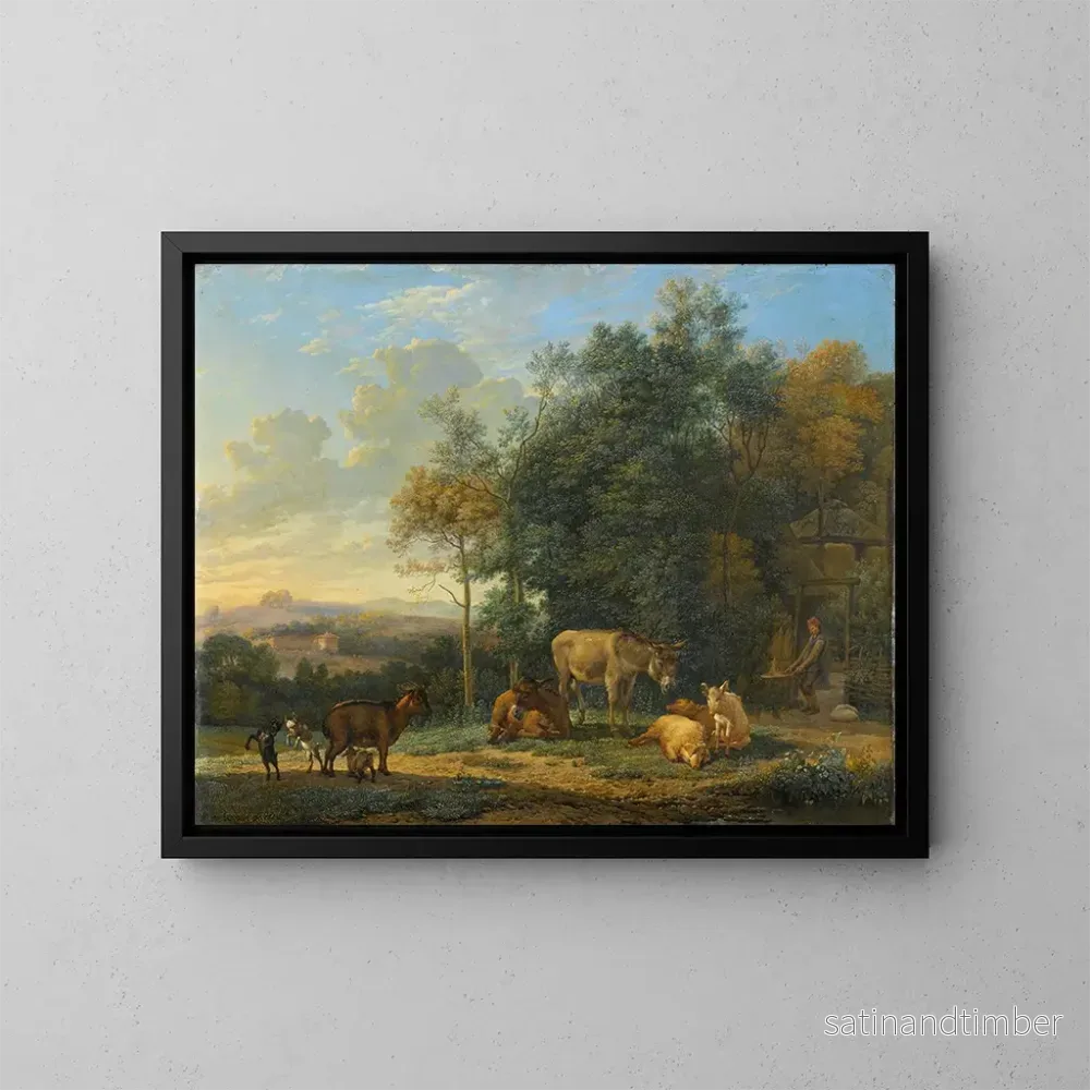 Reproduktion av målningen Landskap med två åsnor, getter och grisar - Karel Dujardin