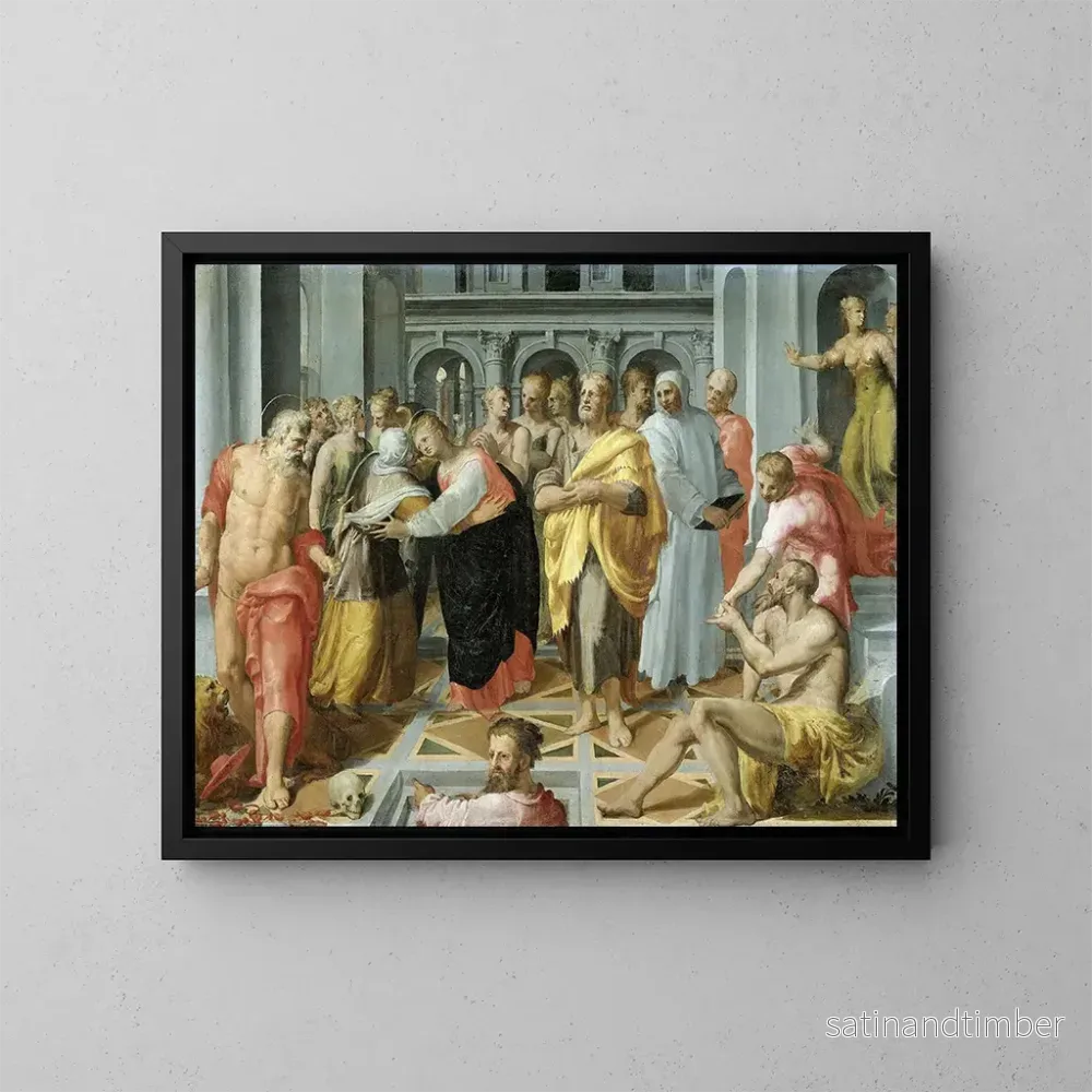 Reproduktion av målningen Visitationen av Maria och Elisabeth i närvaro av helgonen Josef och Jerome - Pellegrino Tibaldi