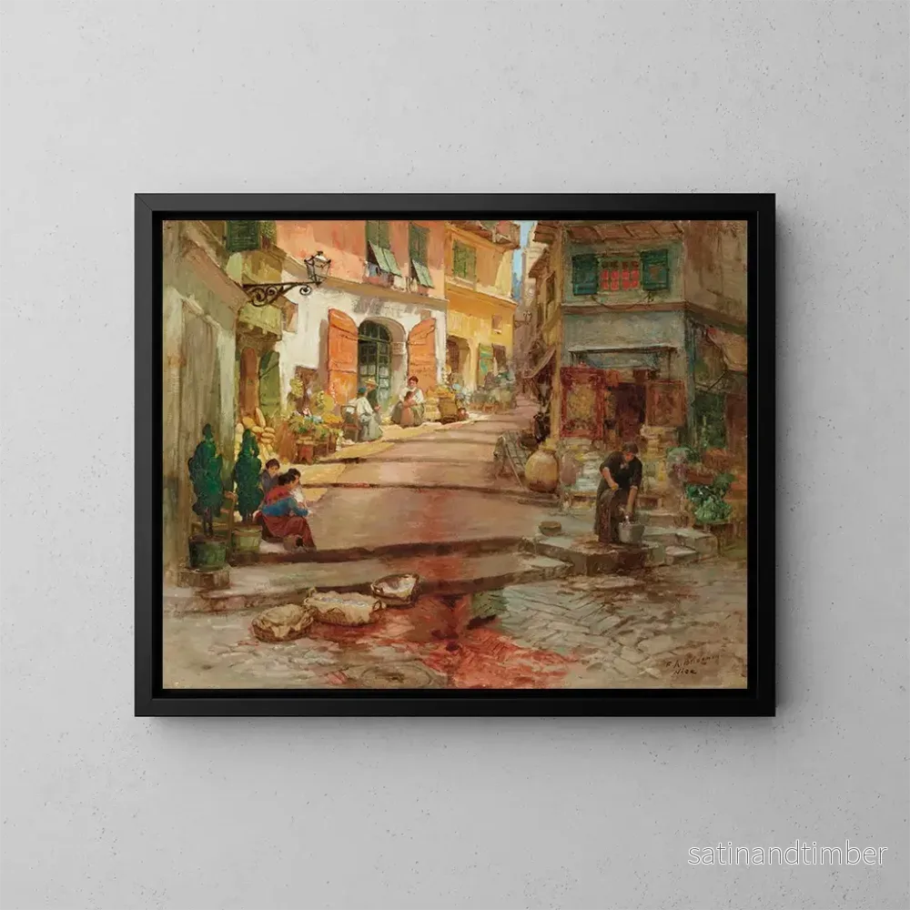 Reproduktion av målningen Rue Droite i det gamla Nice – Frederick Arthur Bridgman Reproduktion av målningen Rue Droite i det gamla Nice – Frederick Arthur Bridgman