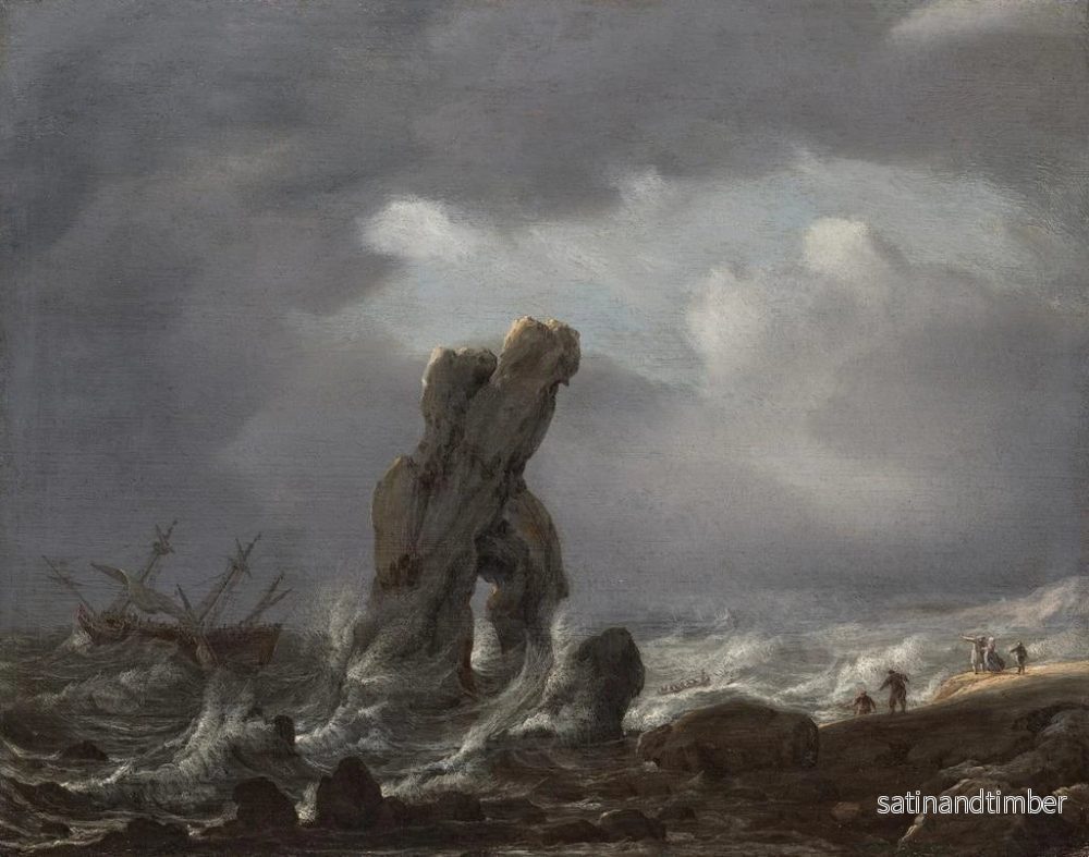 Reproduktion av målningen Båtar i nöd till havs utanför en klippig kust - Julius Porcellis - Bild 2