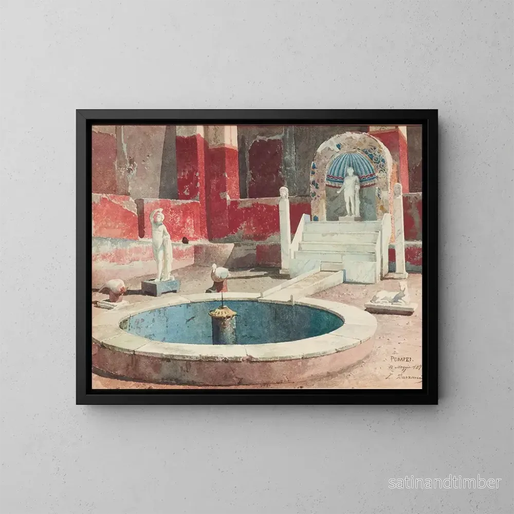 Reproduktion av målningen Vue dans une maison avec atrium à Pompéi - Luigi Bazzani