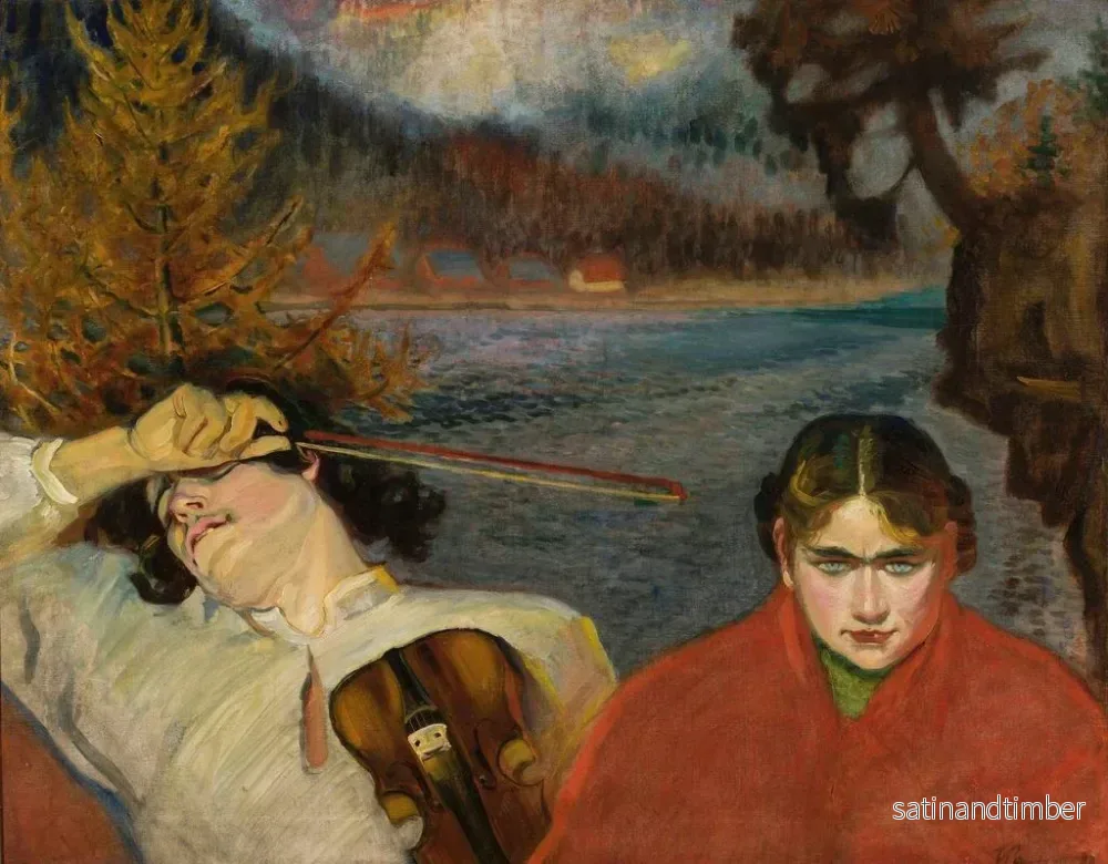 Reproduktion av målningen Le violoniste, symbolisk scen i ett landskap - Fryderyk Pautsch - Bild 2