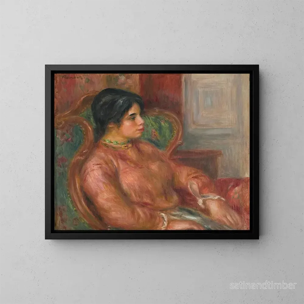 Reproduktion av målningen kvinna vid fåtölj grön - Pierre-Auguste Renoir