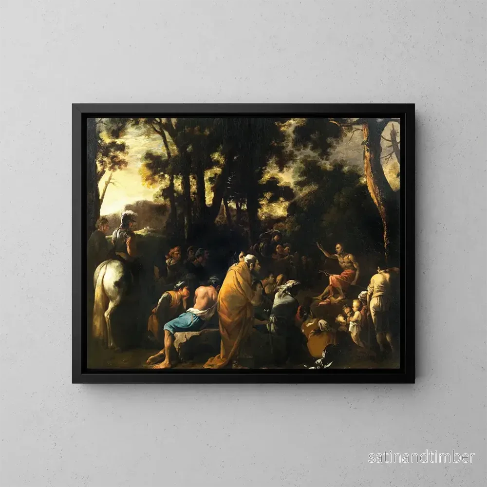 Reproduktion av målningen Le Sermon de Saint Jean-Baptiste - Salvator Rosa